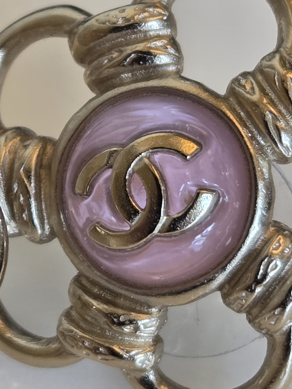 CHANEL Pink Camellia Logo Gold-Tone Stud Earrings Opalesque Swirl Statement Stud - Picture 7 of 15